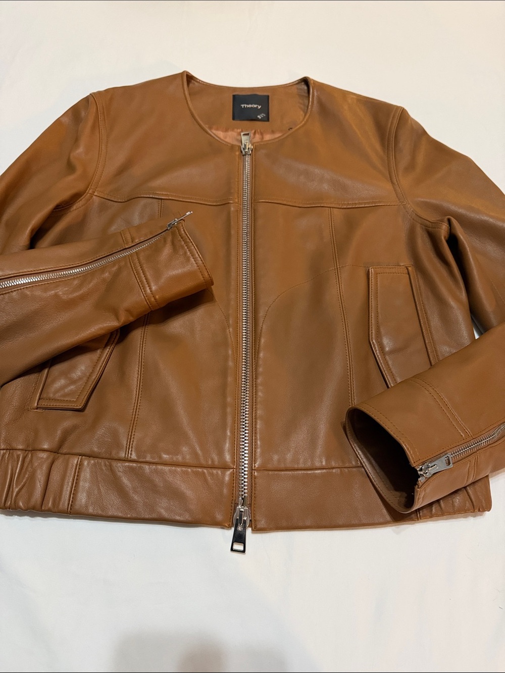 Theory Lamb Leather Zip-Front Bomber Jacket L Like New